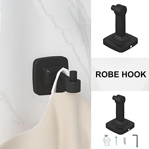 Bathroom Hardware Set Black 5-Piece, Double Towel Bar Toilet Paper Holder Wall Mount Towel Ring Robe Towel Hooks for Bathroom Stainless Steel Bath Accessories Kit Buylikepro