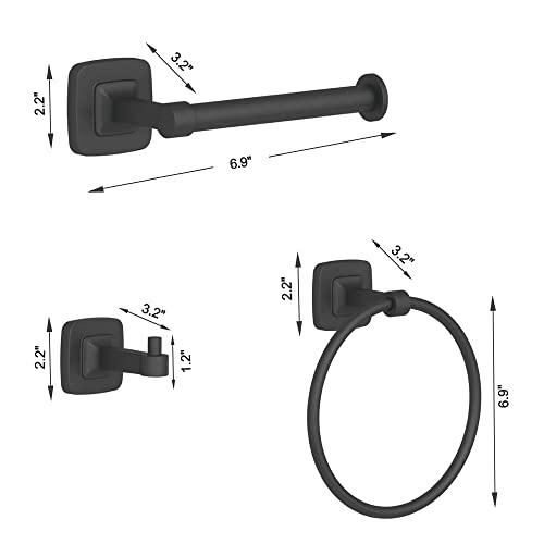 Bathroom Hardware Set Black 5-Piece, Double Towel Bar Toilet Paper Holder Wall Mount Towel Ring Robe Towel Hooks for Bathroom Stainless Steel Bath Accessories Kit Buylikepro