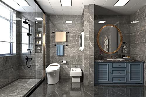 Bathroom Hardware Set Black 5-Piece, Double Towel Bar Toilet Paper Holder Wall Mount Towel Ring Robe Towel Hooks for Bathroom Stainless Steel Bath Accessories Kit Buylikepro