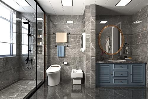 Bathroom Hardware Set Black 6-Piece, Double Towel Bar Toilet Paper Holder Wall Mount Towel Ring 2 Robe Towel Hooks for Bathroom Stainless Steel Bath Accessories Kit Buylikepro