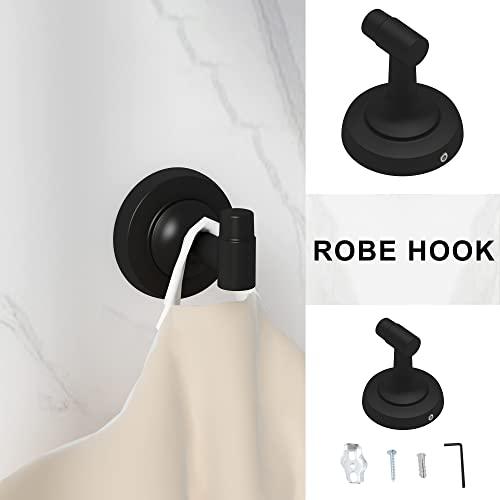 Bathroom Hardware Set Black 6-Piece, Double Towel Bar Toilet Paper Holder Wall Mount Towel Ring 2 Robe Towel Hooks for Bathroom Stainless Steel Bath Accessories Kit Buylikepro
