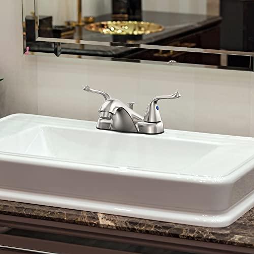 Bathroom Sink Faucet 3 Hole, Faucet for Bathroom Sink, 2-Handle Centerset Brushed Nickel Bathroom Faucet with Pop-up Drain, 1.2 GPM Buylikepro