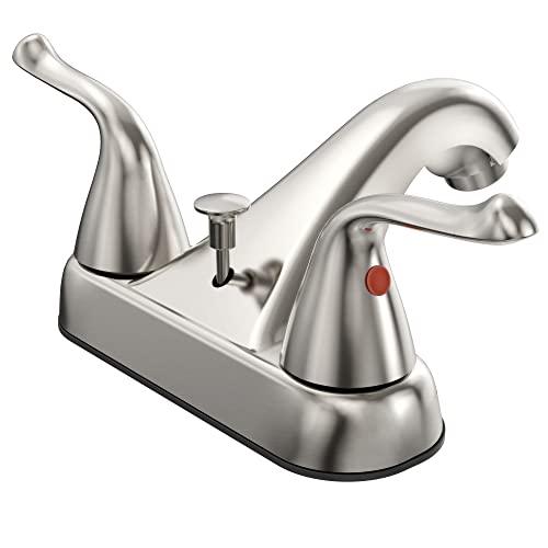 Bathroom Sink Faucet 3 Hole, Faucet for Bathroom Sink, 2-Handle Centerset Brushed Nickel Bathroom Faucet with Pop-up Drain, 1.2 GPM Buylikepro