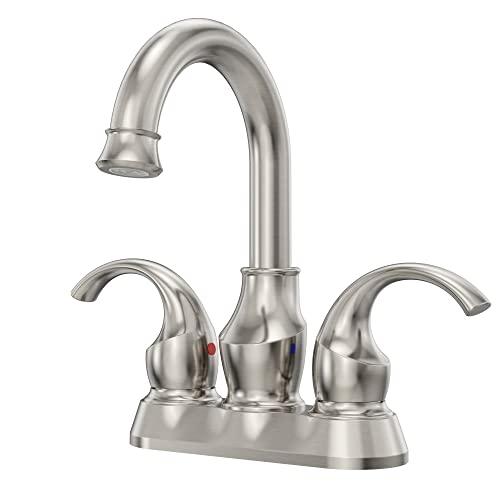 Bathroom Sink Faucet 3 Hole, Faucet for Bathroom Sink High Arc, Brushed Nickel Bathroom Faucet, 2-Handle Centerset Bathroom Faucet with Pop-up Drain and Water Supply Lines, 1.5 GPM Buylikepro
