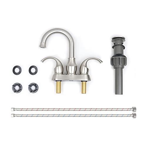 Bathroom Sink Faucet 3 Hole, Faucet for Bathroom Sink High Arc, Brushed Nickel Bathroom Faucet, 2-Handle Centerset Bathroom Faucet with Pop-up Drain and Water Supply Lines, 1.5 GPM Buylikepro