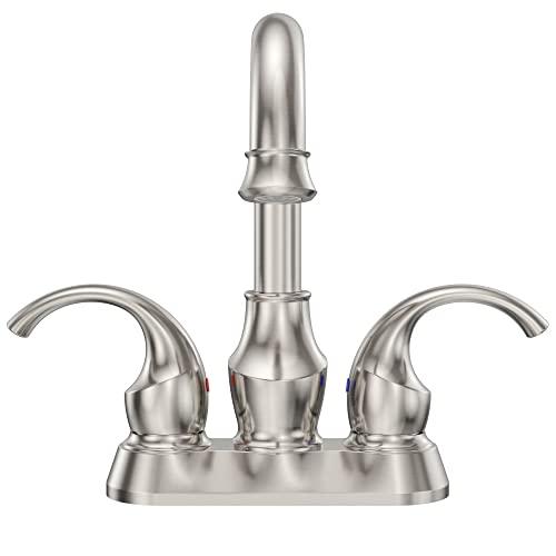 Bathroom Sink Faucet 3 Hole, Faucet for Bathroom Sink High Arc, Brushed Nickel Bathroom Faucet, 2-Handle Centerset Bathroom Faucet with Pop-up Drain and Water Supply Lines, 1.5 GPM Buylikepro