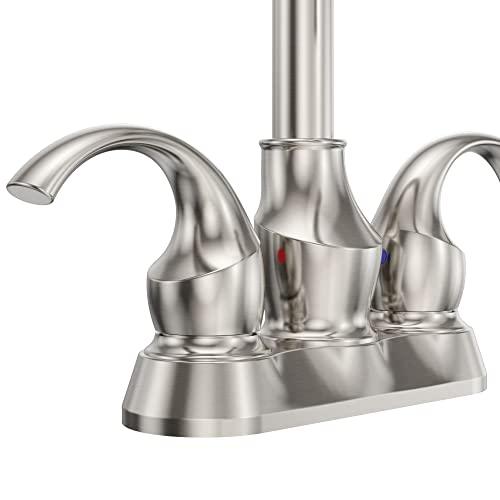 Bathroom Sink Faucet 3 Hole, Faucet for Bathroom Sink High Arc, Brushed Nickel Bathroom Faucet, 2-Handle Centerset Bathroom Faucet with Pop-up Drain and Water Supply Lines, 1.5 GPM Buylikepro