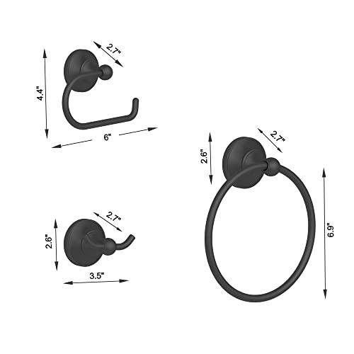 Bathroom Towel Bar Set 5-Piece Black Bathroom Hardware Set Double Towel Bar Toilet Paper Holder Wall Mount Towel Ring Robe Towel Hooks for Bathroom Stainless Steel Bath Accessories Kit Buylikepro