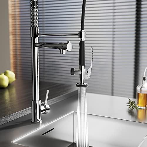 Commercial Kitchen Faucet with Pull Down Sprayer, Single Handle High Pressure Kitchen Sink Faucet with Pre-Rinse, Stainless Steel Kitchen Faucets with Pot Filler, Chrome Buylikepro