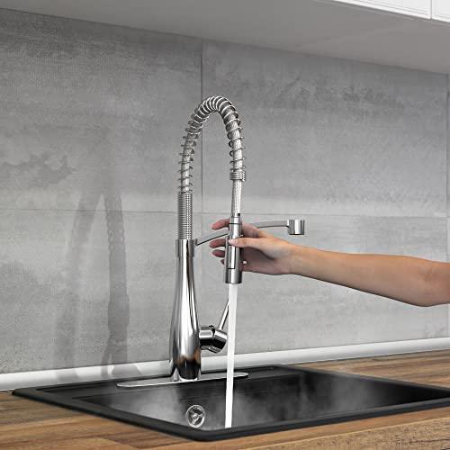 Commercial Kitchen Faucet with Sprayer, Single Handle Pull Down Kitchen Faucet, Modern Spring Kitchen Sink Faucet, 3 Hole Stainless Steel Kitchen Faucet Buylikepro