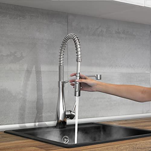 Commercial Kitchen Faucet with Sprayer, Single Handle Pull Down Kitchen Faucet, Modern Spring Kitchen Sink Faucet, Single Hole Stainless Steel Kitchen Faucet Buylikepro