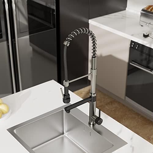Commercial Pre-Rinse Kitchen Faucet with Pot Filler, Single Handle High Pressure Kitchen Sink Faucet, 2-Function Stainless Steel Kitchen Faucets with Pull Down Sprayer, Matte Black/Matte Grey Buylikepro