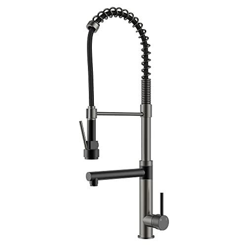 Commercial Pre-Rinse Kitchen Faucet with Pot Filler, Single Handle High Pressure Kitchen Sink Faucet, 2-Function Stainless Steel Kitchen Faucets with Pull Down Sprayer, Matte Black/Matte Grey Buylikepro