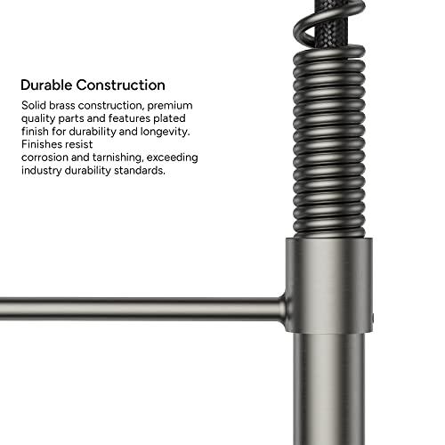 Commercial Pre-Rinse Kitchen Faucet with Pot Filler, Single Handle High Pressure Kitchen Sink Faucet, 2-Function Stainless Steel Kitchen Faucets with Pull Down Sprayer, Matte Black/Matte Grey Buylikepro