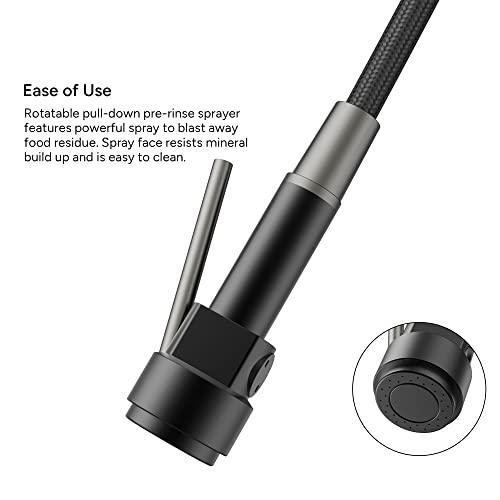 Commercial Pre-Rinse Kitchen Faucet with Pot Filler, Single Handle High Pressure Kitchen Sink Faucet, 2-Function Stainless Steel Kitchen Faucets with Pull Down Sprayer, Matte Black/Matte Grey Buylikepro