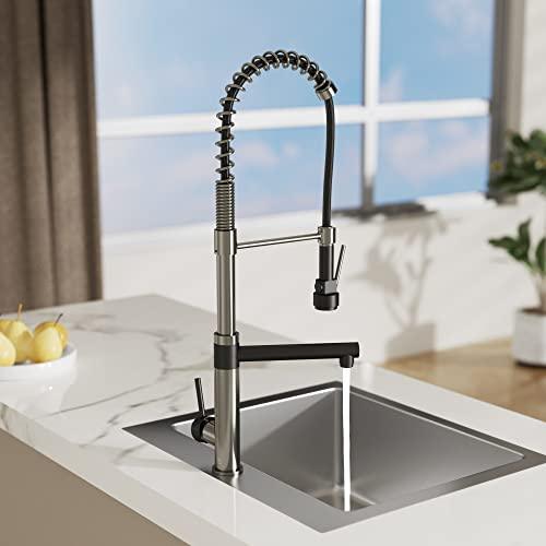 Commercial Pre-Rinse Kitchen Faucet with Pot Filler, Single Handle High Pressure Kitchen Sink Faucet, 2-Function Stainless Steel Kitchen Faucets with Pull Down Sprayer, Matte Black/Matte Grey Buylikepro