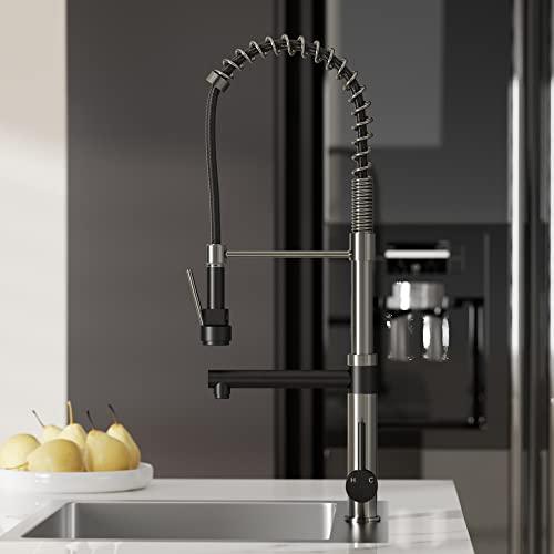Commercial Pre-Rinse Kitchen Faucet with Pot Filler, Single Handle High Pressure Kitchen Sink Faucet, 2-Function Stainless Steel Kitchen Faucets with Pull Down Sprayer, Matte Black/Matte Grey Buylikepro