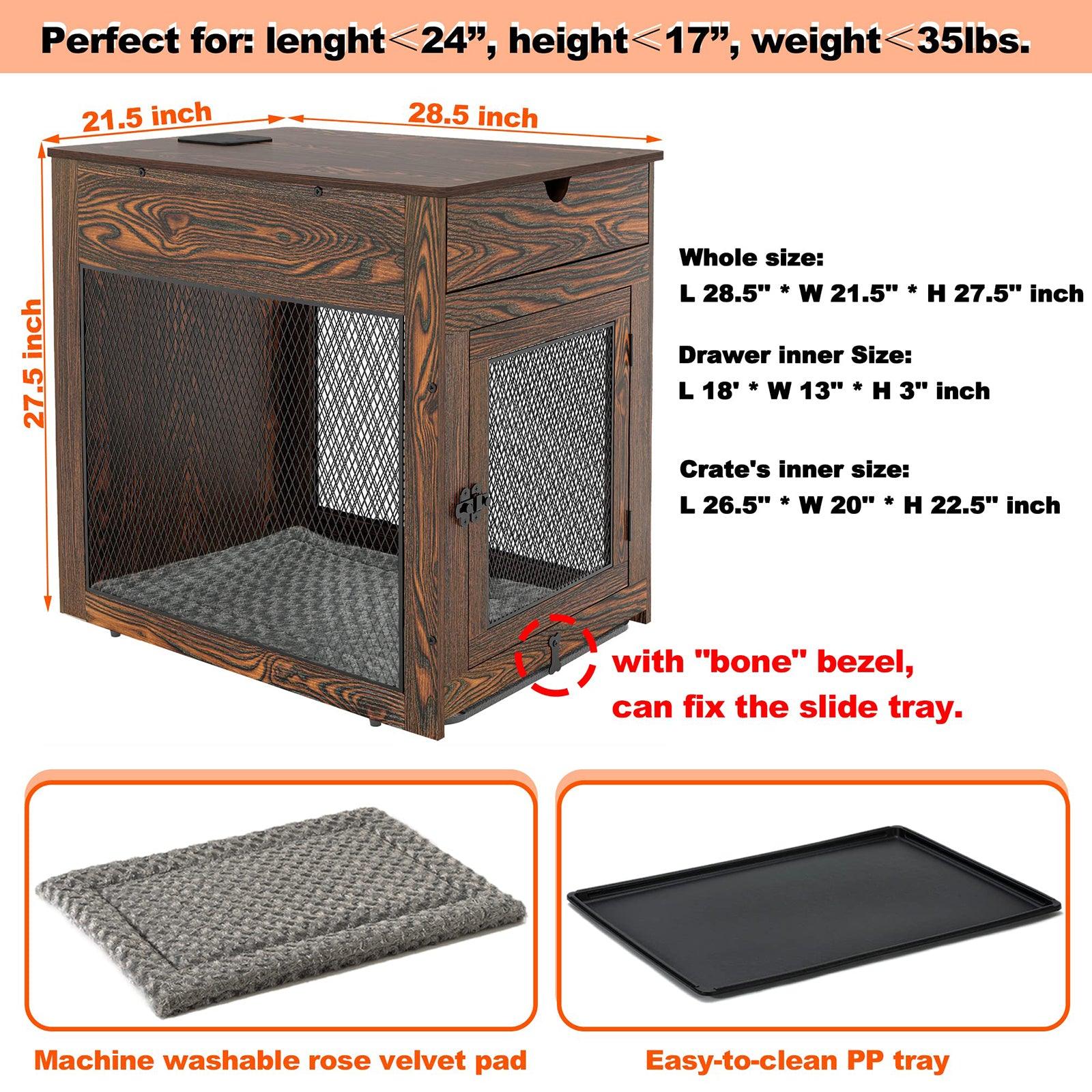 Dog Crate with Storage Drawer Pad Tray, Support Wired/Wireless Charging - Large Buylikepro