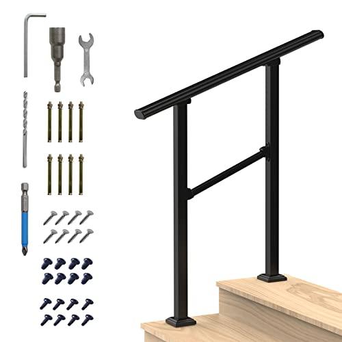 Handrails for Outdoor Steps, Outdoor Stair Railing Fits 1 to 2 Steps, Black Wrought Handrail for Concrete Steps, Porch Steps (2 Steps) Buylikepro