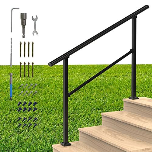 Handrails for Outdoor Steps, Outdoor Stair Railing Fits 3 to 4 Steps, Black Wrought Handrail for Concrete Steps, Porch Steps (4 Steps) Buylikepro