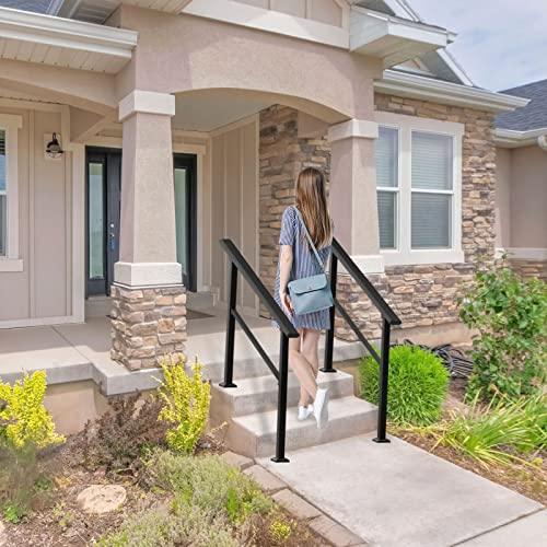 Handrails for Outdoor Steps, Outdoor Stair Railing Fits 4 to 5 Steps, Black Wrought Handrail for Concrete Steps, Porch Steps (5 Steps) Buylikepro
