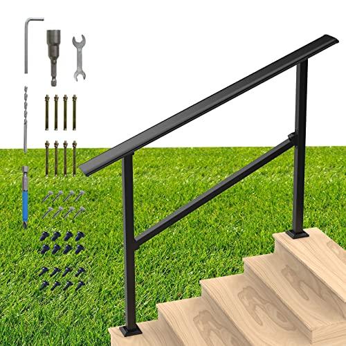 Handrails for Outdoor Steps, Outdoor Stair Railing Fits 4 to 5 Steps, Black Wrought Handrail for Concrete Steps, Porch Steps (5 Steps) Buylikepro