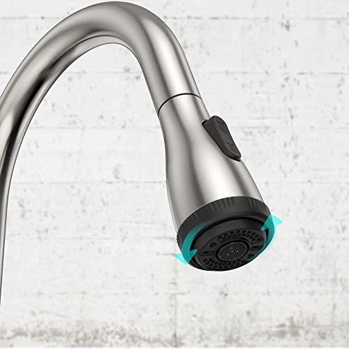 Kitchen Faucet with Pull Down Sprayer Brushed Nickel, 4-Function Single Handle Kitchen Sink Faucet, Modern 3 Hole Solid Brass Kitchen Faucet Buylikepro