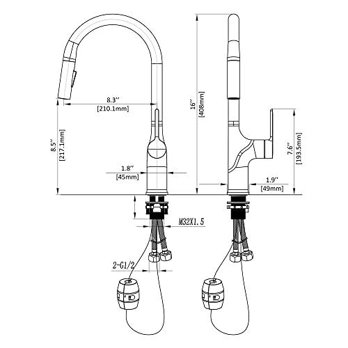 Kitchen Faucet with Pull Down Sprayer, Brushed Nickel Kitchen Faucet, Single Handle Kitchen Sink Faucets, High Arc Single Hole Kitchen Faucet with Sprayer Buylikepro