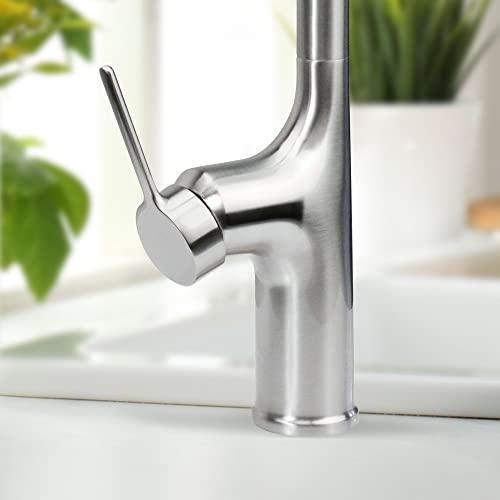 Kitchen Faucet with Pull Down Sprayer, Brushed Nickel Kitchen Faucet, Single Handle Kitchen Sink Faucets, High Arc Single Hole Kitchen Faucet with Sprayer Buylikepro