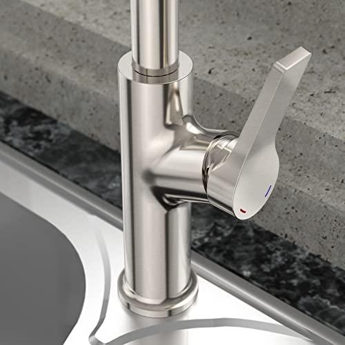 Kitchen Faucet with Pull Down Sprayer, Single Handle Kitchen Sink Faucet, High Arc Brass Kitchen Faucets, Modern Brushed Nickel Kitchen Faucet with Sprayer Buylikepro