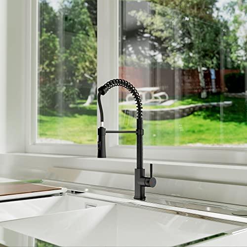 Kitchen Faucet with Pull-Down Sprayhead, Commercial Spring Kitchen Faucet, Modern Single Handle Kitchen Sink Faucet Black Buylikepro