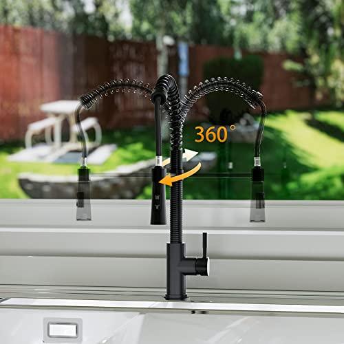 Kitchen Faucet with Pull-Down Sprayhead, Commercial Spring Kitchen Faucet, Modern Single Handle Kitchen Sink Faucet Black Buylikepro