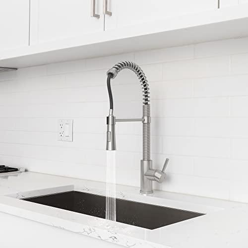 Kitchen Faucet with Pull-Down Sprayhead, Commercial Spring Kitchen Faucet, Modern Single Handle Kitchen Sink Faucet Brushed Nickel Buylikepro