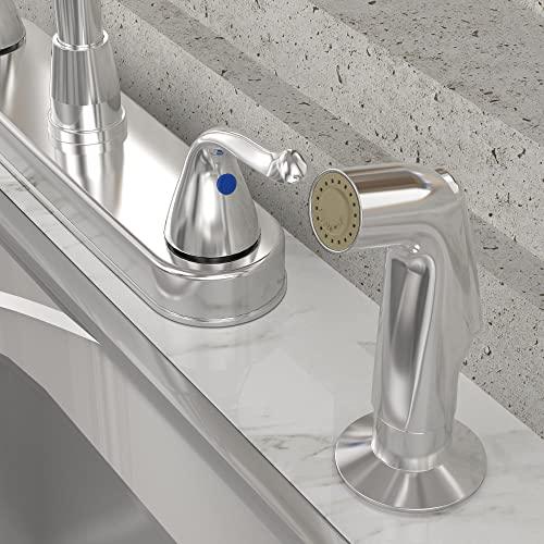 Kitchen Faucet with Side Sprayer, 4 Hole Stainless Steel Faucet for Kitchen Sink, High arc Double Handle Kitchen Faucets, Chrome Buylikepro