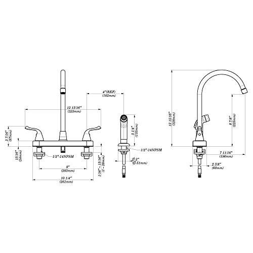 Kitchen Faucet with Side Sprayer, 4 Hole Stainless Steel Faucet for Kitchen Sink, High arc Double Handle Kitchen Faucets, Chrome Buylikepro