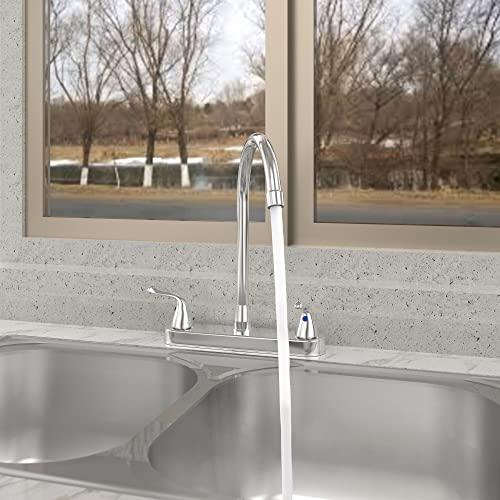 Kitchen Faucet with Sprayer, 3 Hole Stainless Steel Faucet for Kitchen Sink, High arc Double Handle Kitchen Faucets, Chrome Buylikepro