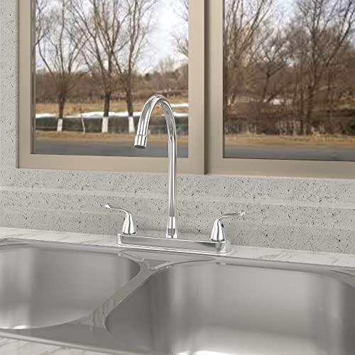 Kitchen Faucet with Sprayer, 3 Hole Stainless Steel Faucet for Kitchen Sink, High arc Double Handle Kitchen Faucets, Chrome Buylikepro