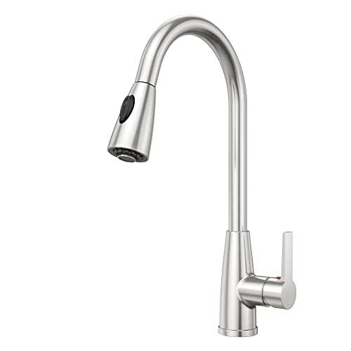 Kitchen Faucets with Pull Down Sprayer, High Arc Faucet for Kitchen Sink, Single Handle Brushed Nickel Kitchen Faucet, Modern Stainless Steel Kitchen Faucet with Sprayer Buylikepro