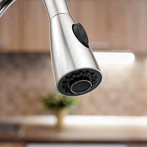 Kitchen Faucets with Pull Down Sprayer, High Arc Faucet for Kitchen Sink, Single Handle Brushed Nickel Kitchen Faucet, Modern Stainless Steel Kitchen Faucet with Sprayer Buylikepro