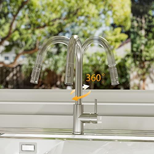 Kitchen Faucets with Pull Down Sprayer, Single Handle Faucet for Kitchen Sink, Modern High Arc Brushed Nickel Kitchen Faucet with Sprayer Buylikepro