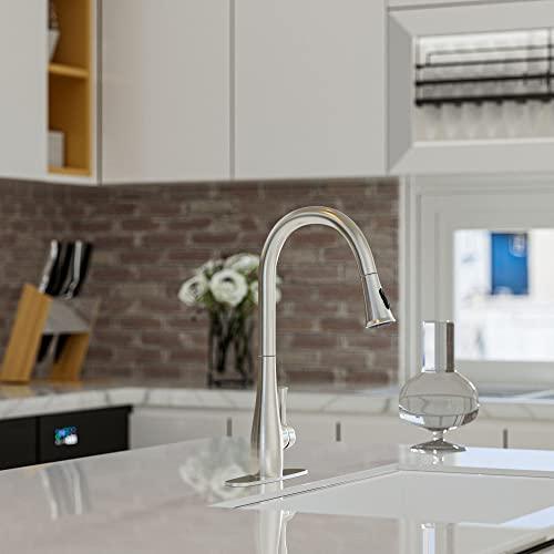 Kitchen Faucets with Pull Down Sprayer, Single Handle Faucet for Kitchen Sink, Modern High Arc Brushed Nickel Kitchen Faucet with Sprayer Buylikepro