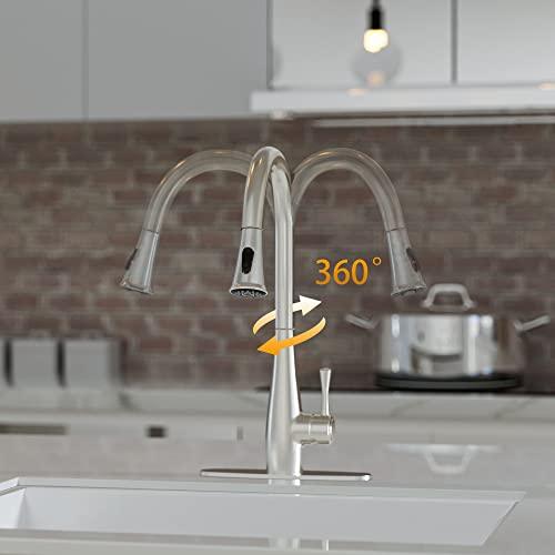 Kitchen Faucets with Pull Down Sprayer, Single Handle Faucet for Kitchen Sink, Modern High Arc Brushed Nickel Kitchen Faucet with Sprayer Buylikepro
