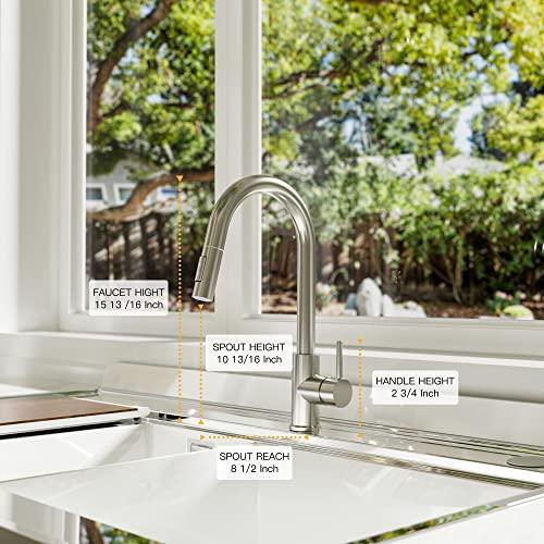 Kitchen Faucets with Pull Down Sprayer, Single Handle Faucet for Kitchen Sink, Modern High Arc Brushed Nickel Kitchen Faucet with Sprayer Buylikepro