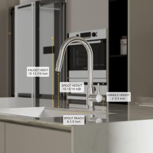Kitchen Faucets with Pull Down Sprayer, Single Handle Faucet for Kitchen Sink, Modern High Arc Kitchen Faucet with Sprayer, Chrome Buylikepro