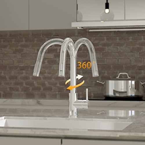 Kitchen Faucets with Pull Down Sprayer, Single Handle Faucet for Kitchen Sink, Modern High Arc Kitchen Faucet with Sprayer, Chrome Buylikepro