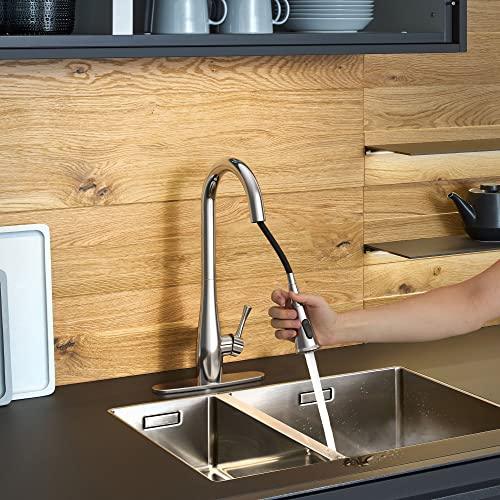 Kitchen Faucets with Pull Down Sprayer, Single Handle Faucet for Kitchen Sink, Modern High Arc Kitchen Faucet with Sprayer, Chrome Buylikepro