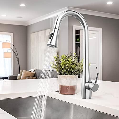 Modern Kitchen Sink Faucet, Pull Down Kitchen Faucet Single Handle, High Arc Faucet for Kitchen Sink, Single Hole Kitchen Faucets with Pull Down Sprayer Buylikepro