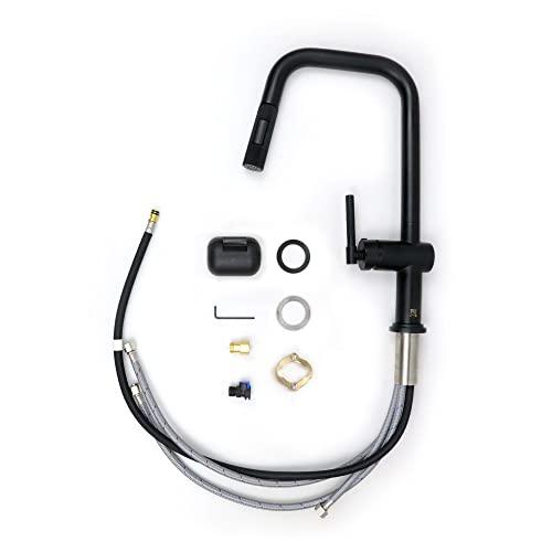 Modern Kitchen Sink Faucet, Stainless Steel Kitchen Faucet with Pull Down Sprayer Commercial Kitchen Faucet Single Handle High Arc Matte Black Faucet for Kitchen Sink Buylikepro