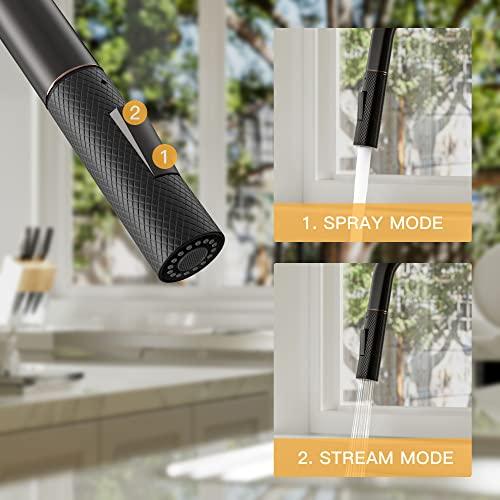Modern Kitchen Sink Faucet, Stainless Steel Kitchen Faucet with Pull Down Sprayer Commercial Single Handle High Arc Oil Rubbed Bronze Kitchen Faucet Buylikepro