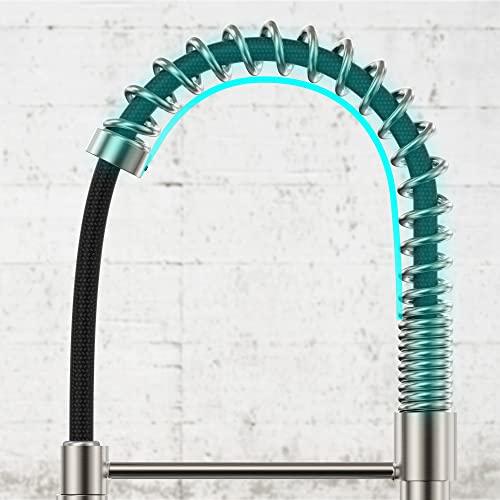 Pull Down Kitchen Faucet Brushed Nickel, 4-Function Single Handle Kitchen Sink Faucet, 3 Hole Kitchen Faucet with Sprayer, Modern Stainless Steel Faucet for Kitchen Sink Buylikepro